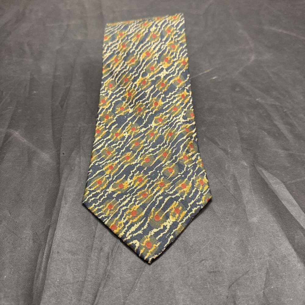 Giorgio Armani Cravatte Silk Tie Italy Vintage Gray Orange Gold Abstract Woven